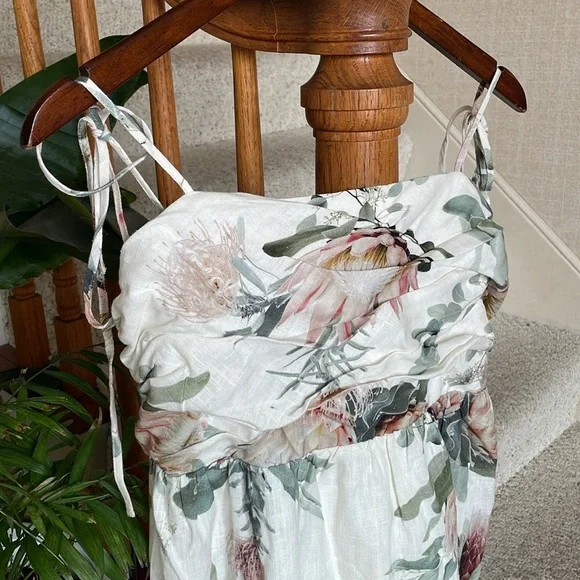 NWT Express Floral Linen Shoulder Tie Strap Dress - Picture 3 of 10